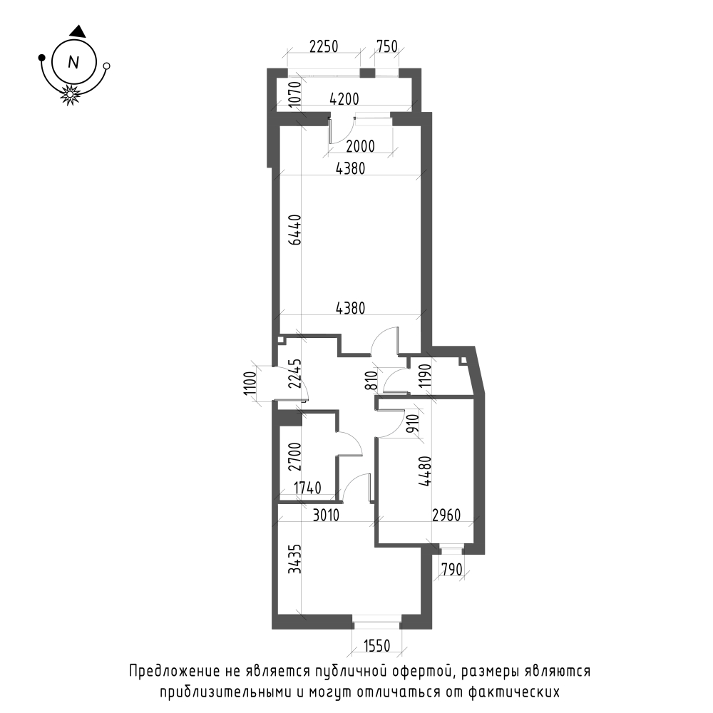 планировка двухкомнатной квартиры в ЖК Wellamo №73