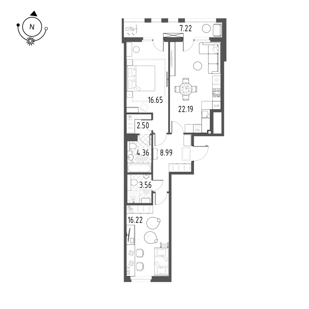 планировка двухкомнатной квартиры в ЖК Wellamo №76