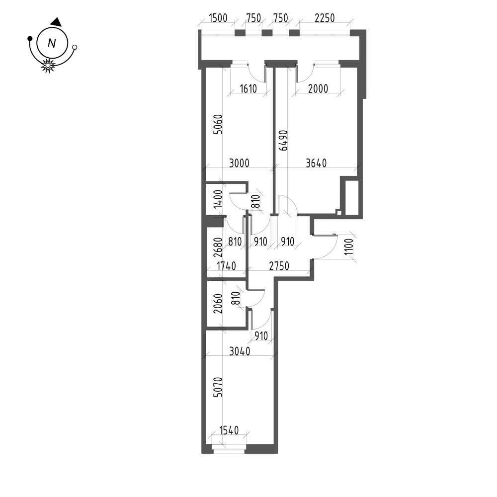 планировка двухкомнатной квартиры в ЖК Wellamo №76