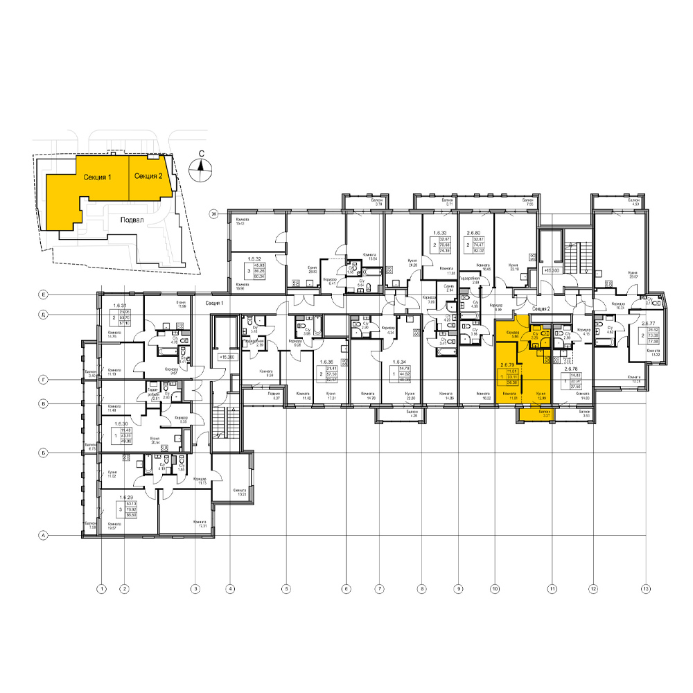 планировка однокомнатной квартиры в ЖК Wellamo №79