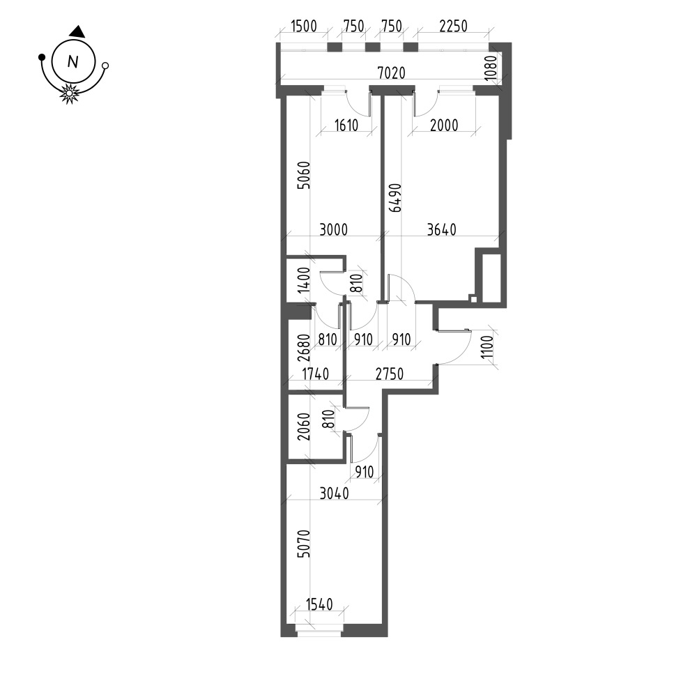 планировка двухкомнатной квартиры в ЖК Wellamo №80